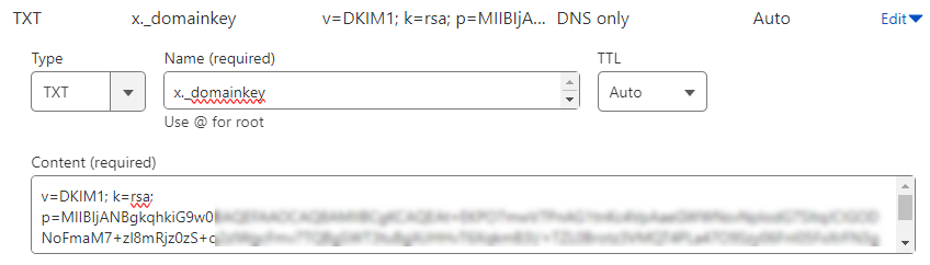 DKIM DNS record sample