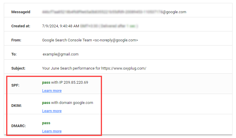 Email authentication checks in Google Admin Toolbox Message Records