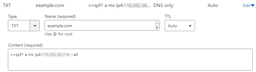 SPF DNS record sample